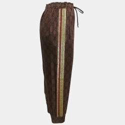 Pre Owned Gucci Brown Zima Print Silk Contrast Lurex Tape Trim Joggers M