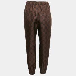 Pre Owned Gucci Brown Zima Print Silk Contrast Lurex Tape Trim Joggers M