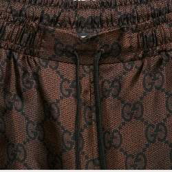 Pre Owned Gucci Brown Zima Print Silk Contrast Lurex Tape Trim Joggers M