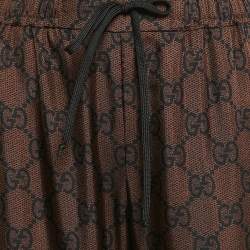 Pre Owned Gucci Brown Zima Print Silk Contrast Lurex Tape Trim Joggers M