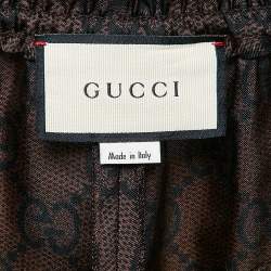 Pre Owned Gucci Brown Zima Print Silk Contrast Lurex Tape Trim Joggers M