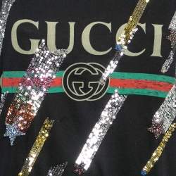 Gucci Black Web Print Jersey Sequin Detail T-Shirt M