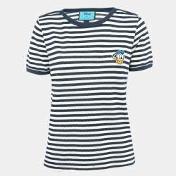 Gucci X Disney Navy Blue Striped and Pinhole Cotton T-Shirt L