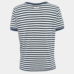 Gucci X Disney Navy Blue Striped and Pinhole Cotton T-Shirt L