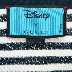 Gucci X Disney Navy Blue Striped and Pinhole Cotton T-Shirt L