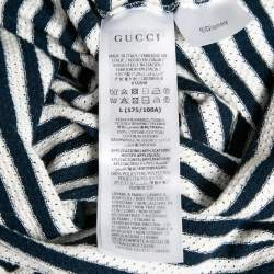 Gucci X Disney Navy Blue Striped and Pinhole Cotton T-Shirt L
