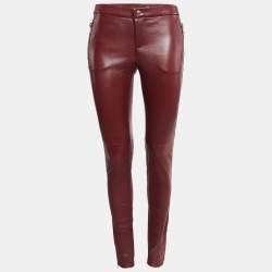 مملوكة مسبقًا Gucci Burgundy Leather Skinny Pants S