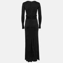 Pre Owned Gucci Black Jersey Gathered V-Neck Maxi Dress S