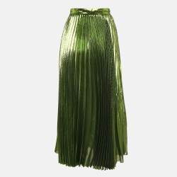 Pre Owned Gucci Metallic Green Lamé Silk Plisse Midi Skirt M