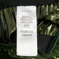 Pre Owned Gucci Metallic Green Lamé Silk Plisse Midi Skirt M