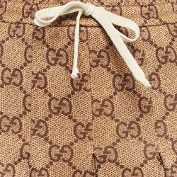 Pre Owned Gucci Brown GG Print Jersey Drawstring Pleated Midi Skirt M