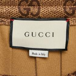 Pre Owned Gucci Brown GG Print Jersey Drawstring Pleated Midi Skirt M