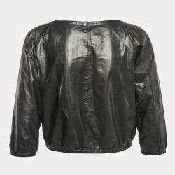 Pre Owned Gucci Black Genuine Leather Zip-Up Jacket S