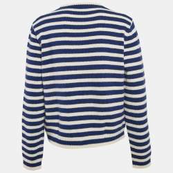 Pre Owned Gucci Blue/White Stripe Tiger Intarsia Wool Knit Jumper M