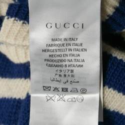 Pre Owned Gucci Blue/White Stripe Tiger Intarsia Wool Knit Jumper M