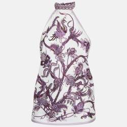 Gucci Printed Silk Tie-Up Detail Halter Top One Size 
