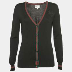Gucci Black Equestrian Patch Knit Cardigan XS