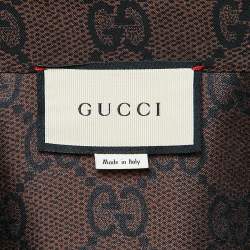Pre Owned Gucci Brown GG Supreme Print Silk Zip-Up Jacket XS