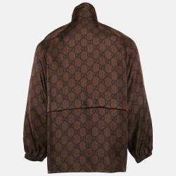 Pre Owned Gucci Brown GG Supreme Print Silk Zip-Up Jacket XS
