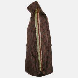 Pre Owned Gucci Brown GG Supreme Print Silk Zip-Up Jacket XS