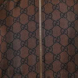 Pre Owned Gucci Brown GG Supreme Print Silk Zip-Up Jacket XS