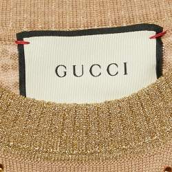 Pre Owned Gucci Beige GG Rhinestone Embellished Wool Knit Sweatshirt S