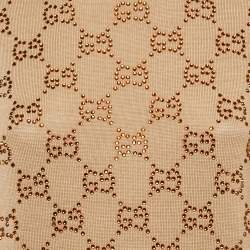 Pre Owned Gucci Beige GG Rhinestone Embellished Wool Knit Sweatshirt S