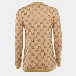Pre Owned Gucci Beige GG Rhinestone Embellished Wool Knit Sweatshirt S