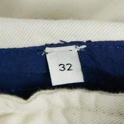 Pre Owned Gucci Blue Embroidered Linen Blend Satin Trackpants L