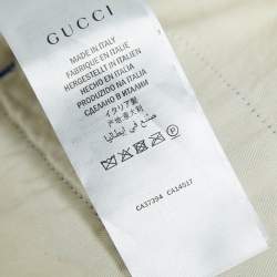 Pre Owned Gucci Blue Embroidered Linen Blend Satin Trackpants L