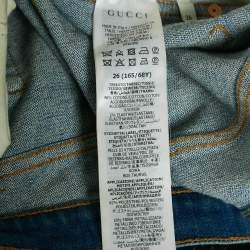 Gucci Blue Washed Denim Logo Patch Flared Jeans S Waist 26"