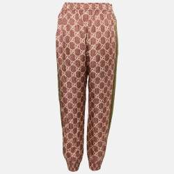 Pre Owned Gucci Burgundy GG Supreme Print Silk Joggers L