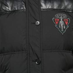 Pre Owned Gucci Black Nylon Hooded Equestrian Crest Down Jacket M