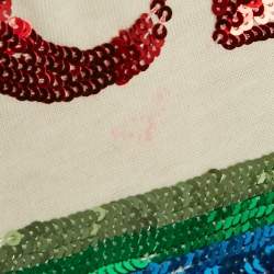 Pre Owned Gucci Cream Sequin Logo Cotton Crew Neck T-Shirt L