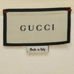 Pre Owned Gucci Cream Sequin Logo Cotton Crew Neck T-Shirt L