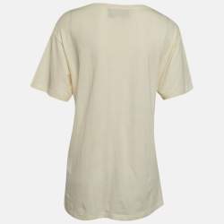 Pre Owned Gucci Cream Sequin Logo Cotton Crew Neck T-Shirt L