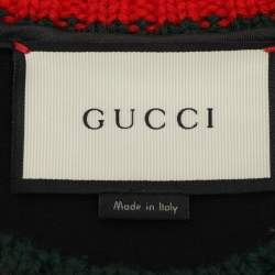 Pre Owned Gucci Navy Blue Knit Crystal Embroidered Dragonfly Patch Sweater M