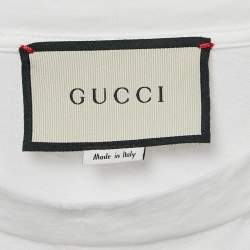 Pre Owned Gucci White Floral Embroidery Cotton Distressed T-Shirt XXS