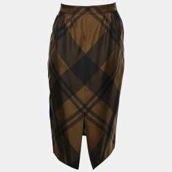 Gucci Brown Checkered Silk Midi Skirts M