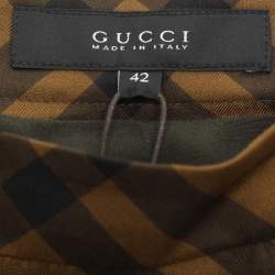 Gucci Brown Checkered Silk Midi Skirts M