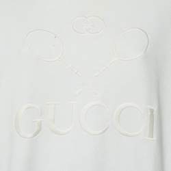 Pre Owned Gucci White Tennis Embroidered Cotton Knit Sweatshirt M