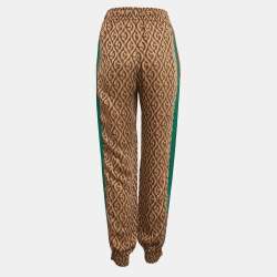 Pre Owned Gucci Brown Logo Jacquard Crepe Trackpants S
