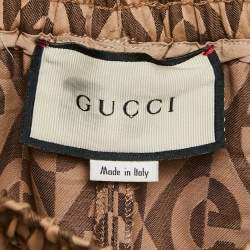 Pre Owned Gucci Brown Logo Jacquard Crepe Trackpants S
