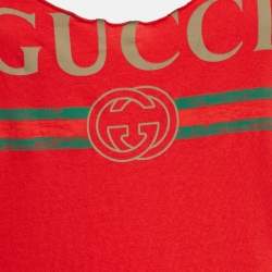 Pre Owned Gucci Red Logo Print Cotton Jersey Distressed Tank Top XXS