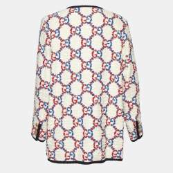Gucci Cream GG Supreme Jacquard Tweed Coat L