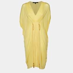 Gucci Yellow Jersey V-Neck Kaftan Dress S