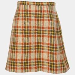 Pre Owned Gucci Multicolor Checkered Wool Blend Horsebit Mini Skirt M