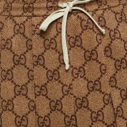 Pre Owned Gucci Brown GG Supreme Print Jersey Pleated Maxi Skirt M