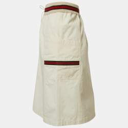 Gucci Cream Web Stripe Trim Cotton  Knee Length Skirt M