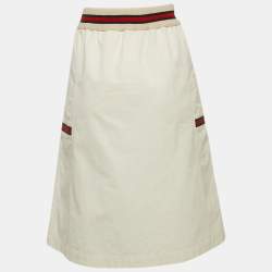 Gucci Cream Web Stripe Trim Cotton  Knee Length Skirt M